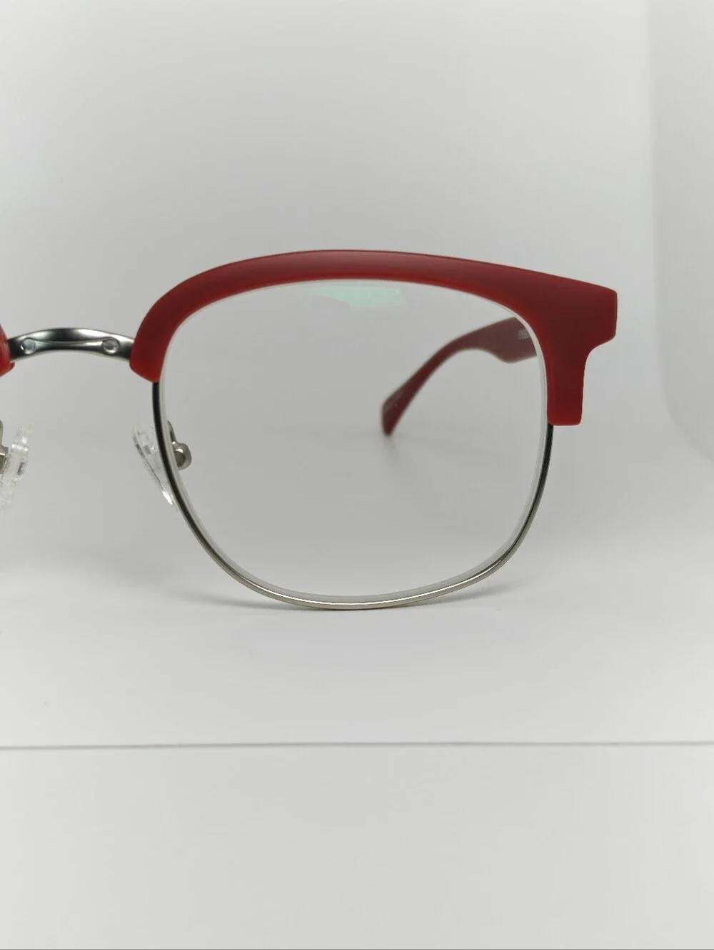 Yokote. Red Half-Rim Women's Eyeglasses - Classic Metal Frame.